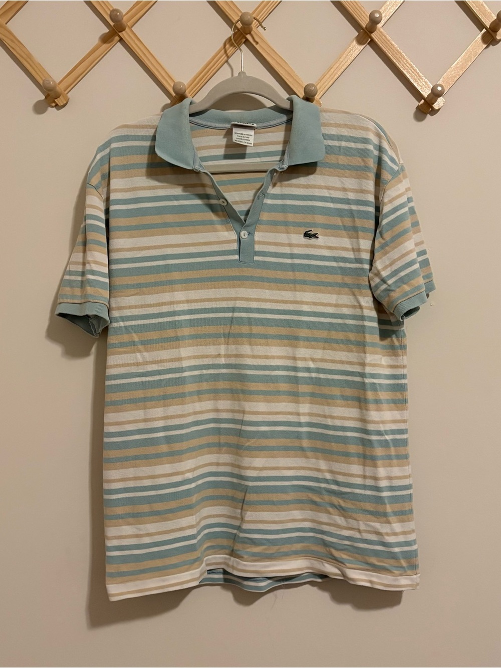 Lacoste Blue and Tan Striped Polo size Large